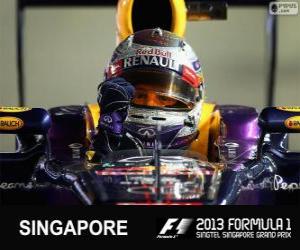 Puzzle Σεμπάστιαν Φέτελ πανηγυρίζει τη νίκη του στο Grand Prix της Σιγκαπούρης το 2013